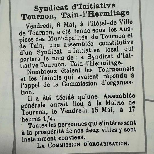 Revue de presse - création de l'office de tourisme de Tournon